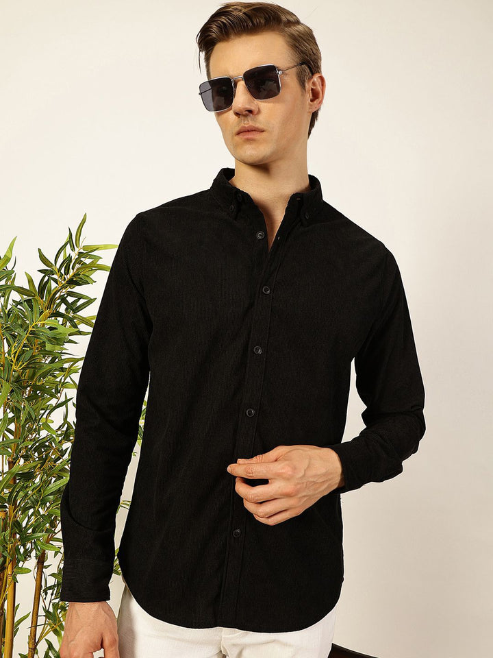 Thomas Scott Men Premium Corduroy Slim Fit Button-Down Collar Casual Shirt