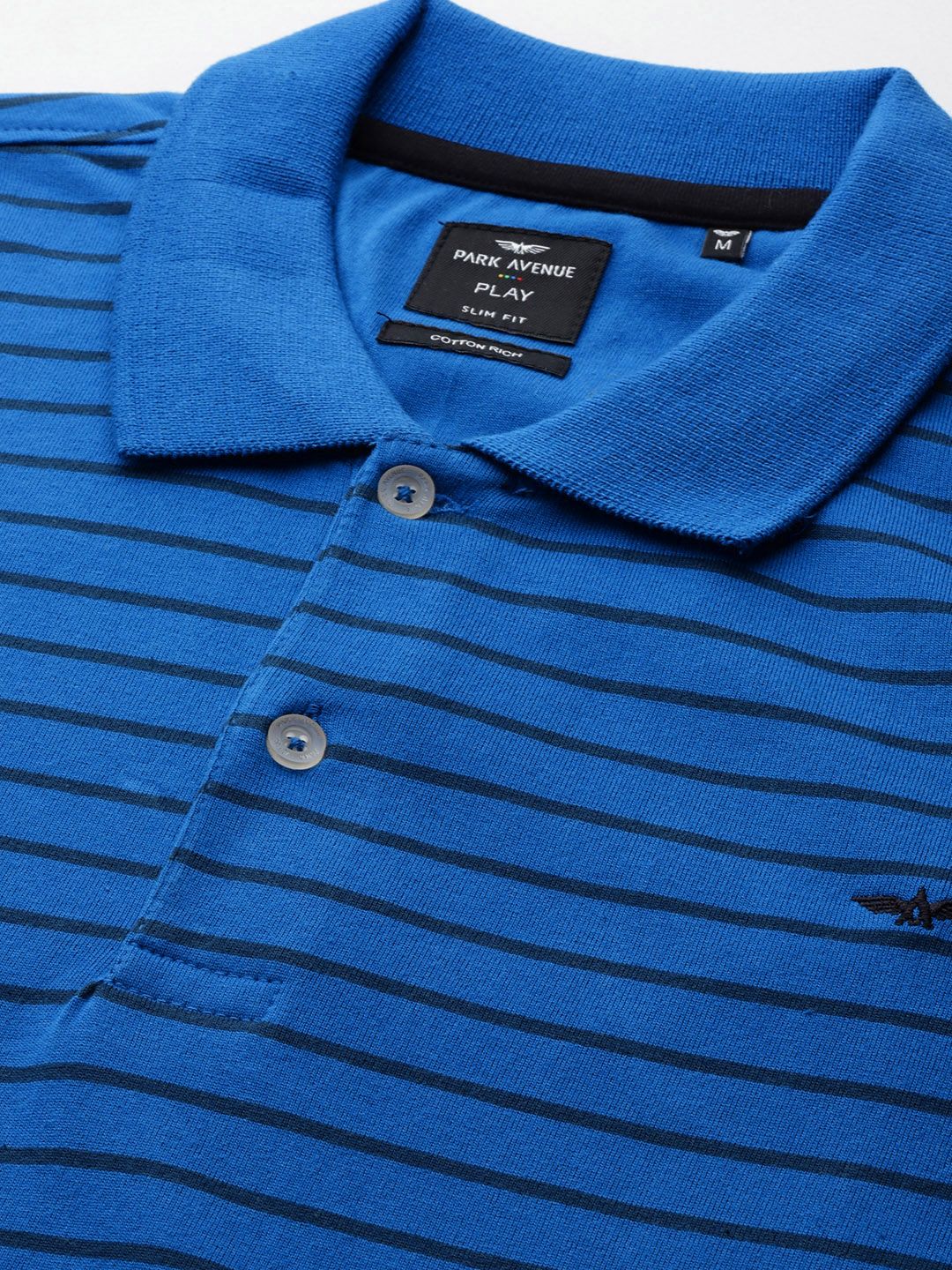 Park Avenue Men Striped Polo Collar Slim Fit T-shirt