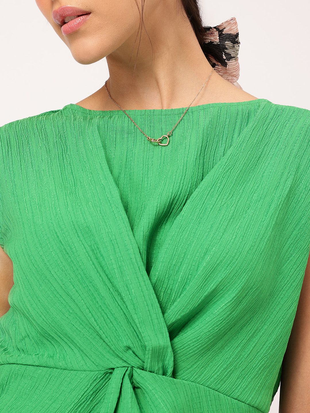 DressBerry Luxe Layering Textured Pleated Cinched Waist Top