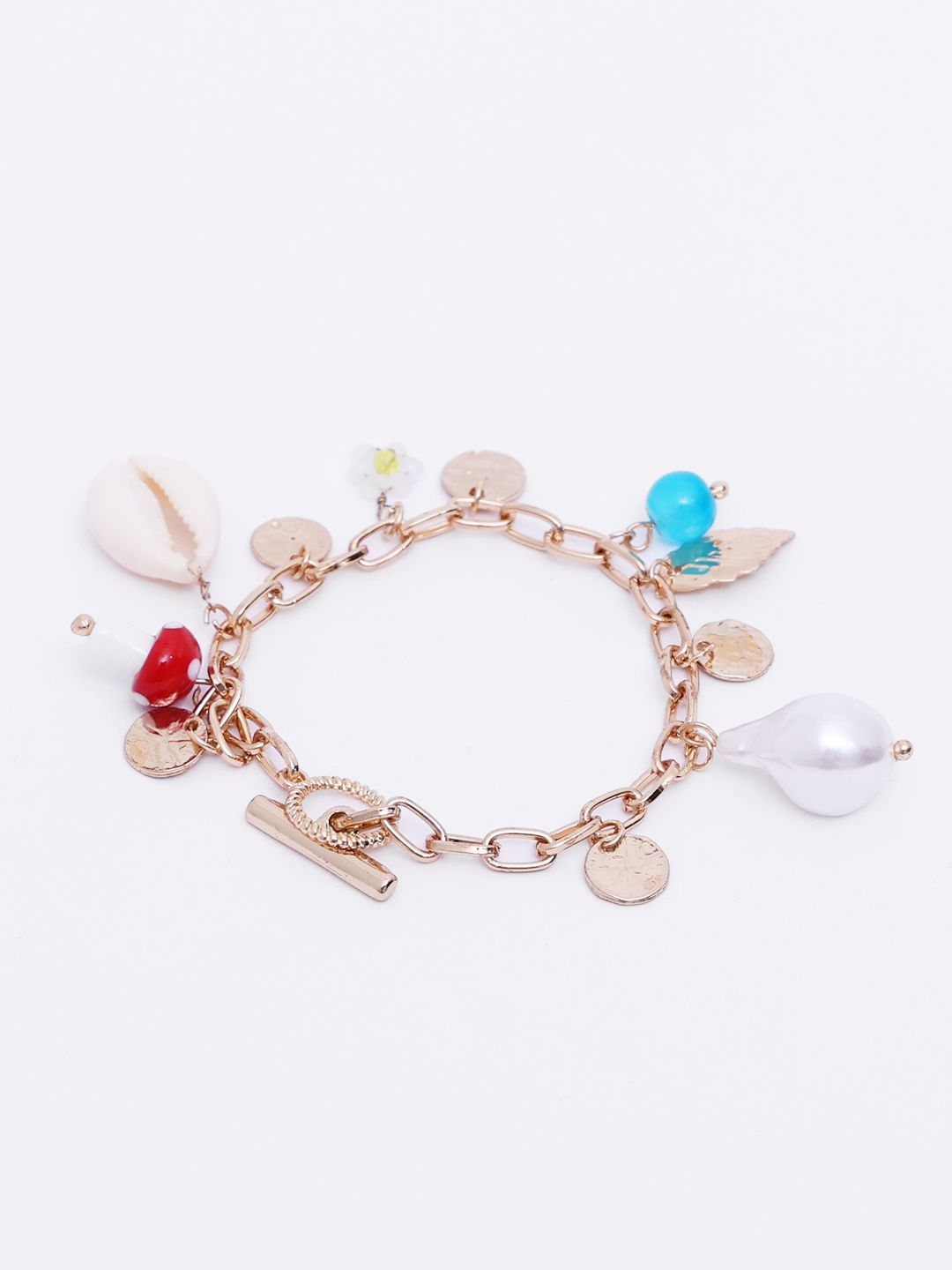 DressBerry Gold-Plated Artificial Beaded Charm Bracelet