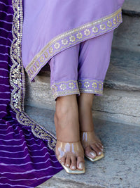 KALINI V-Neck Zari Mirror Work Kurta with Trousers & Dupatta