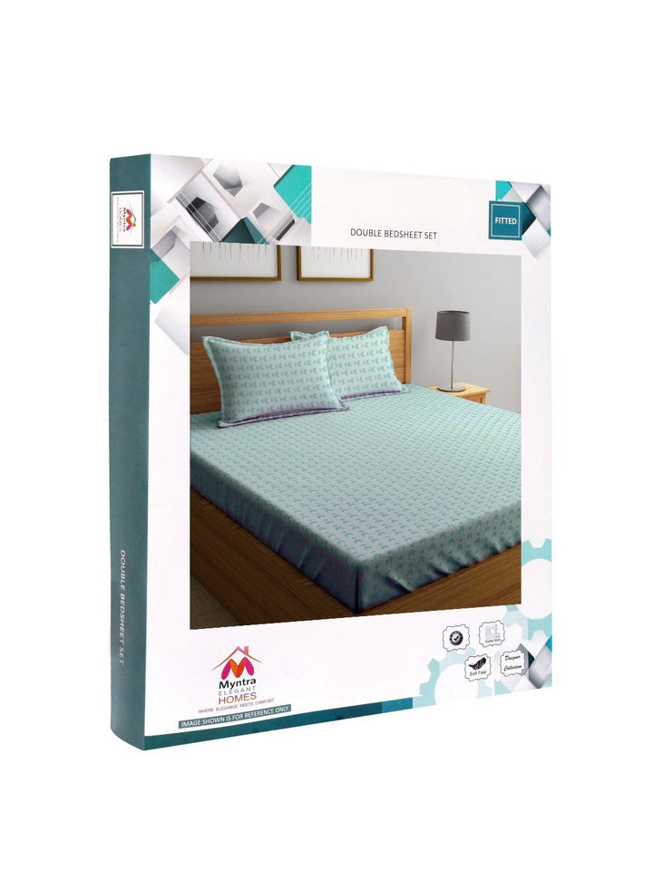Myntra Elegant Homes Green Geometric 300 TC King Bedsheet with 2 Pillow Covers