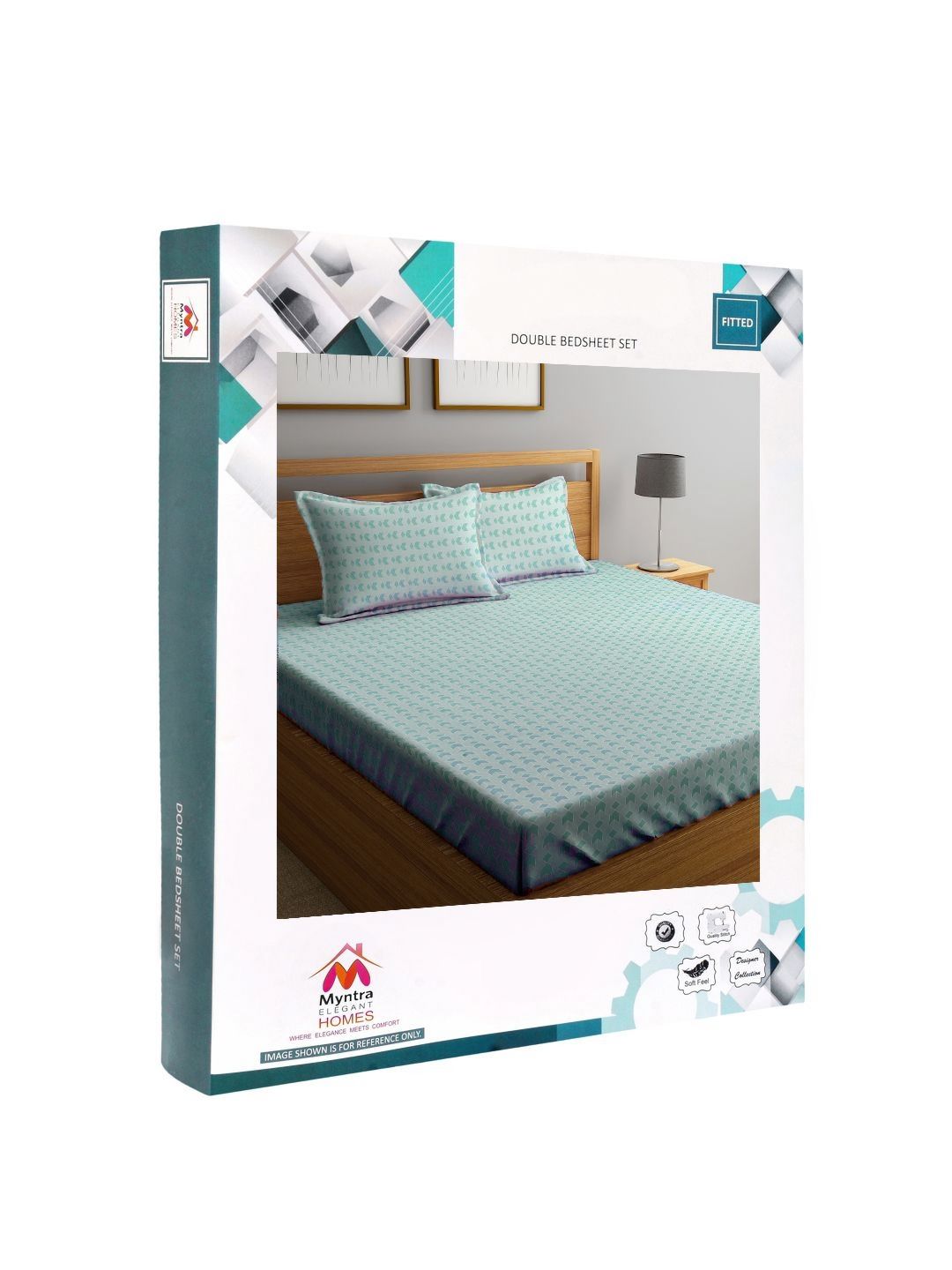 Myntra Elegant Homes Green Geometric 300 TC King Bedsheet with 2 Pillow Covers