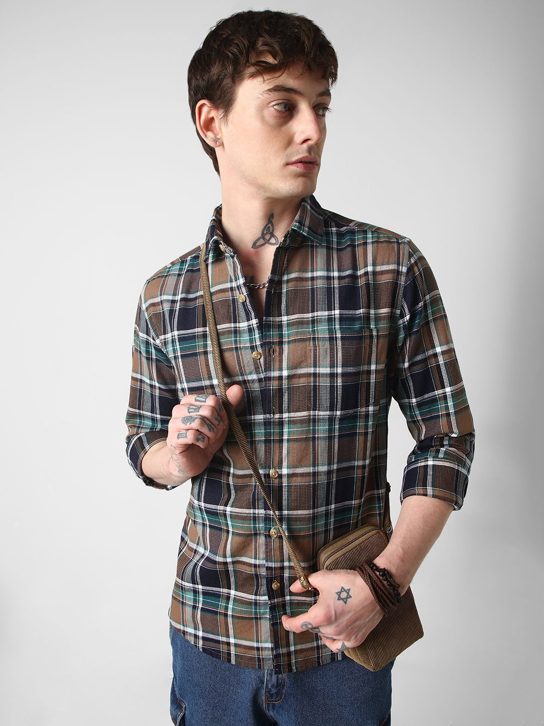 VASTRADO Men Classic Slim Fit Tartan Checks Casual Shirt