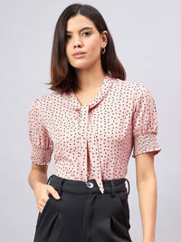 Style Quotient Women Polka Dots Printed Tie-Up Neck Top