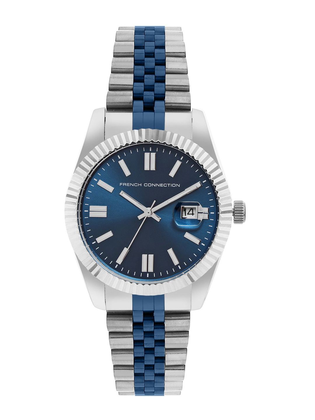 Sambungan Perancis Lelaki Dail Corak & Gelang Keluli Tahan Karat Tali Analog Watch FCP41USM