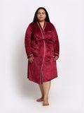 KLOTTHE Plus Size Red Woollen Long Sleeves Bath Robe With Belt