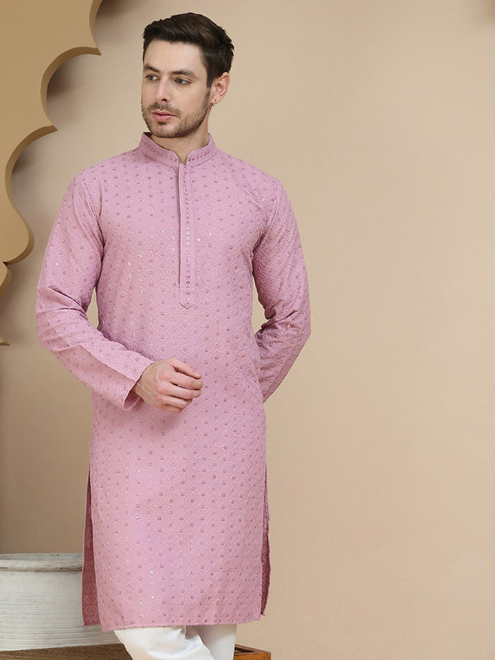 JOMPERS Men lelaki bersulam geometri sequinned kurta