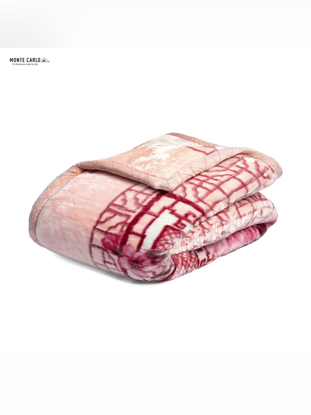 Monte Carlo Peach & White Floral Printed Heavy Winter 1000 GSM Double Bed Blankets