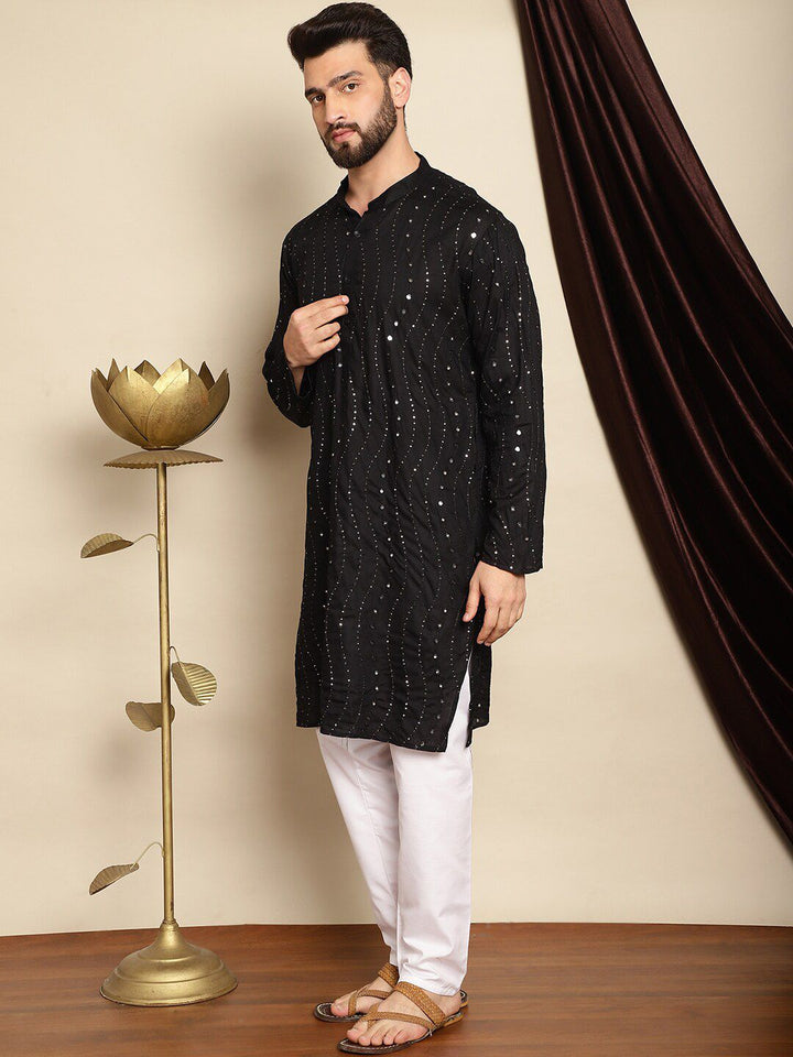 Anouk Men Ethnic Motifs Embroidered Regular Mirror Work Pure Cotton Kurta With Pyjama