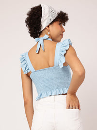 DressBerry Ocean Oasis Flirty Tie-up Smocked Padded Crop Top