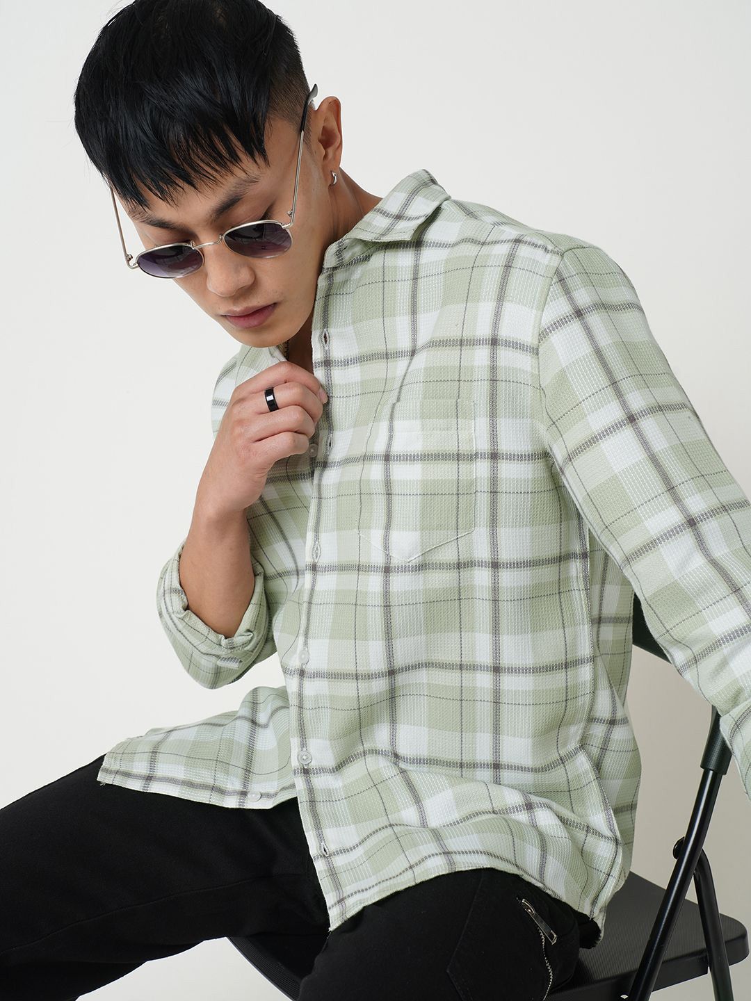 VASTRADO Men Classic Spread Collar Checked Cotton Slim Fit Casual Shirt