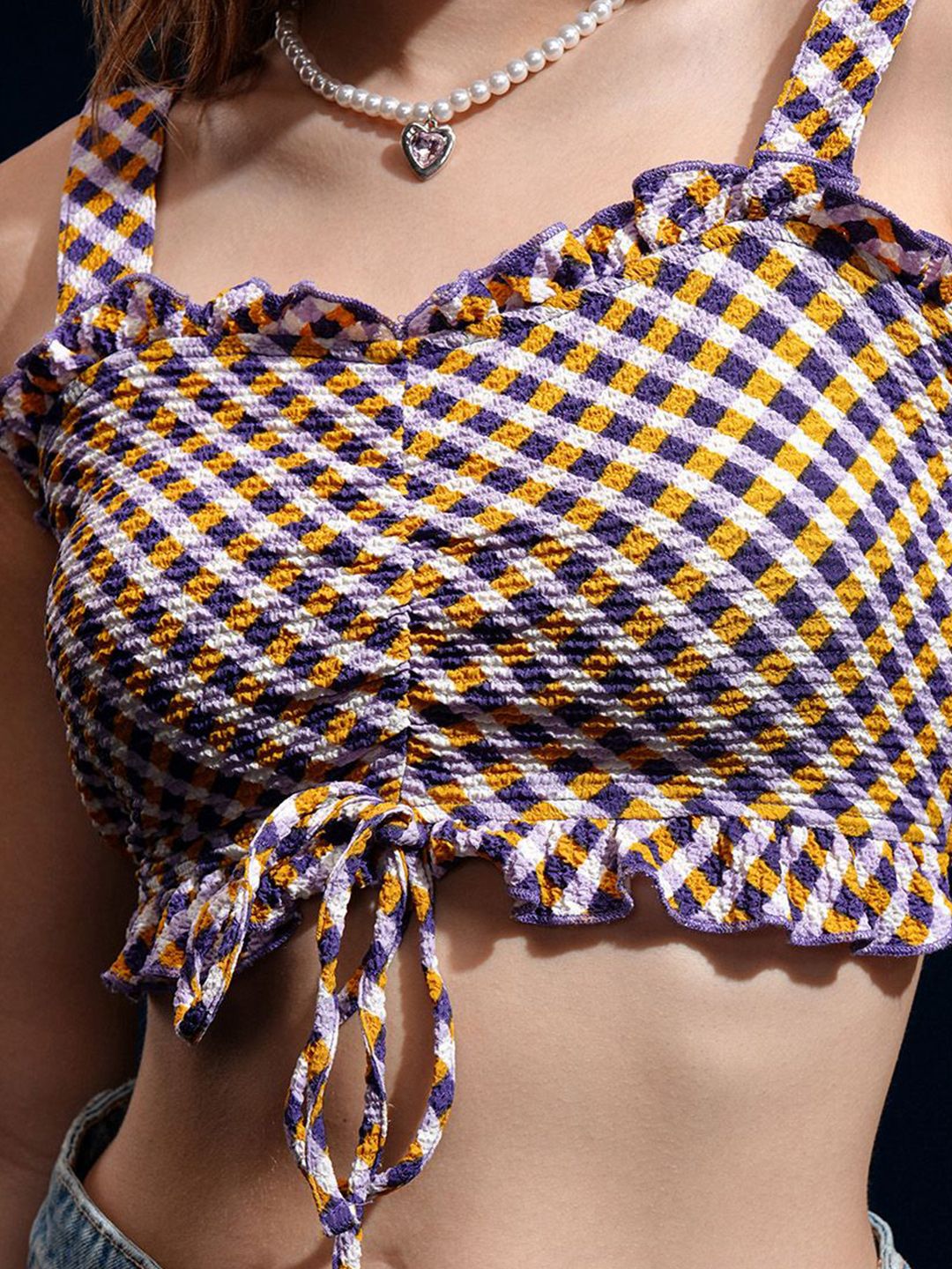 Tokyo Talkies Women Checked Peplum Crop Top