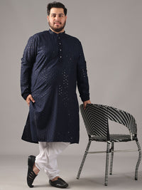SOJANYA PLUS Plus Size Lelaki Motif Etnik Sulam Kapas Tulen Kurta Lurus & Piyama