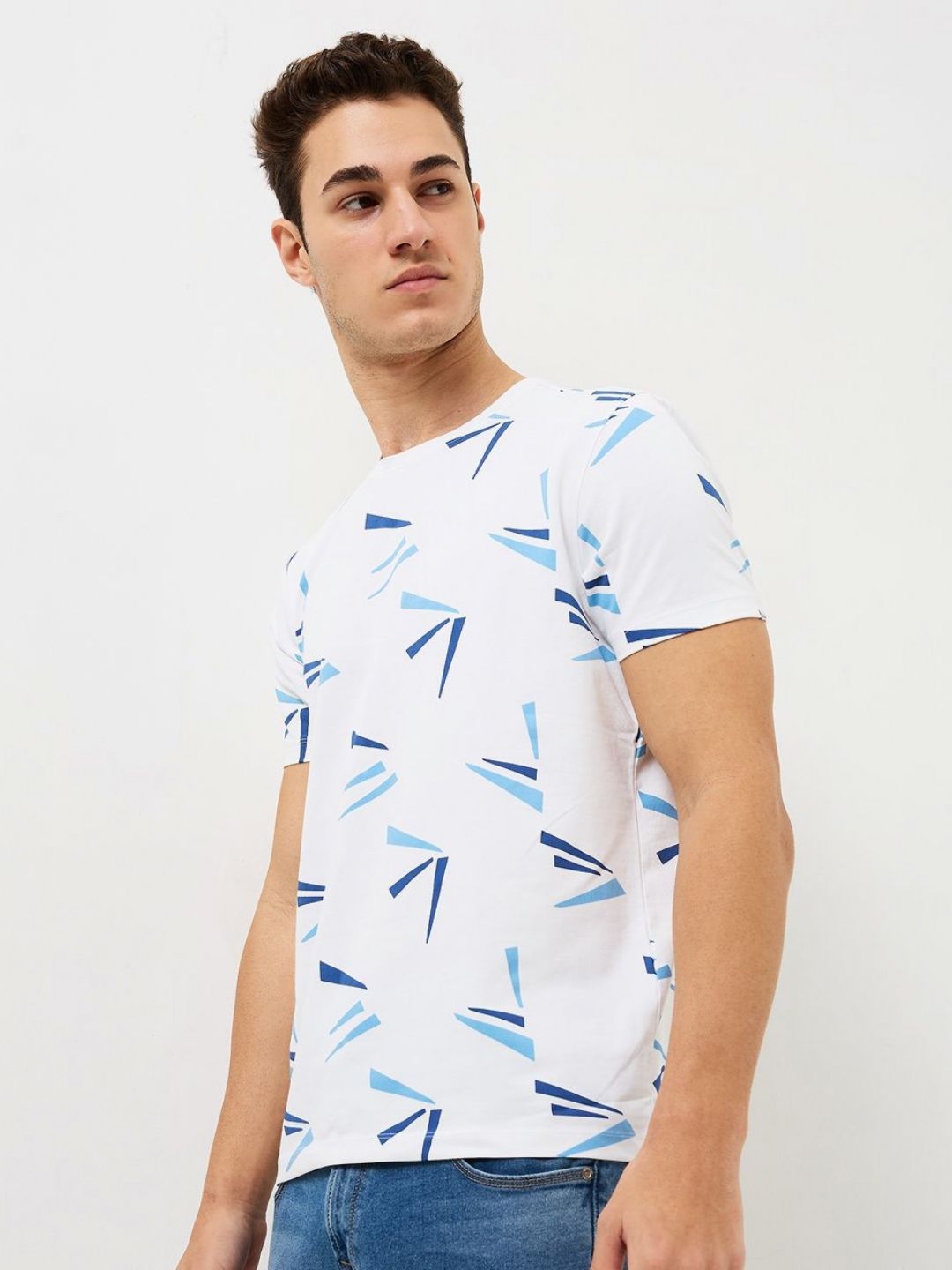 SPYKAR Men Abstract Printed Round Neck Cotton Slim Fit T-shirt