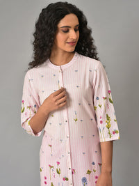 W Floral Printed Mandarin Collar Straight Kurta