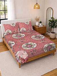 KLOTTHE Rust Floral 300 TC King Bedsheet with 2 Pillow Covers