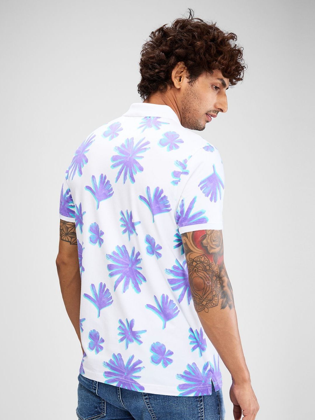 SPYKAR Men Floral Printed Polo Collar Tropical Slim Fit T-shirt