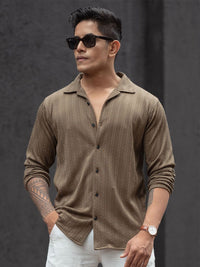 Powerlook Men Cuban Collar Textured Casual Shirt