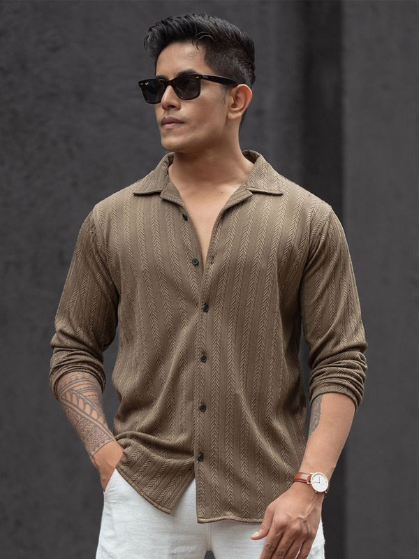 Powerlook Men Cuban Collar Textured Casual Shirt