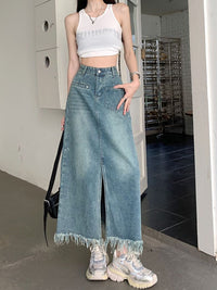 DressBerry Women Denim A-Line Maxi Skirt