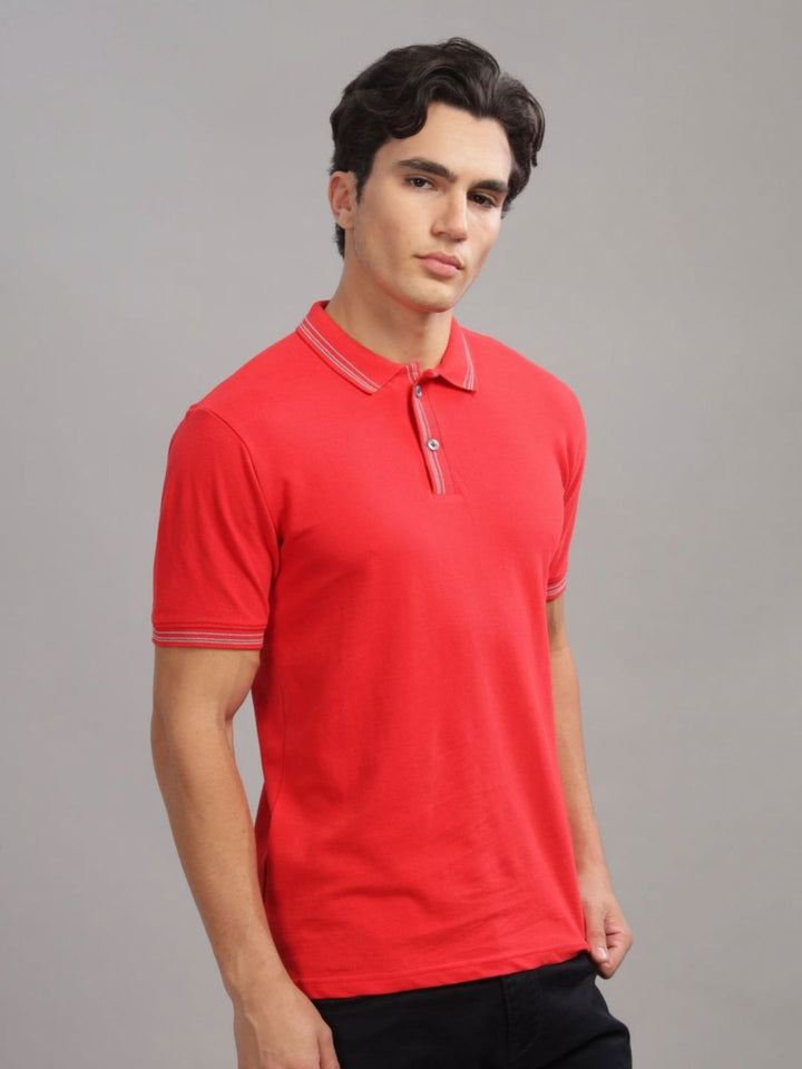 ADRO Men Polo Collar Applique T-shirt