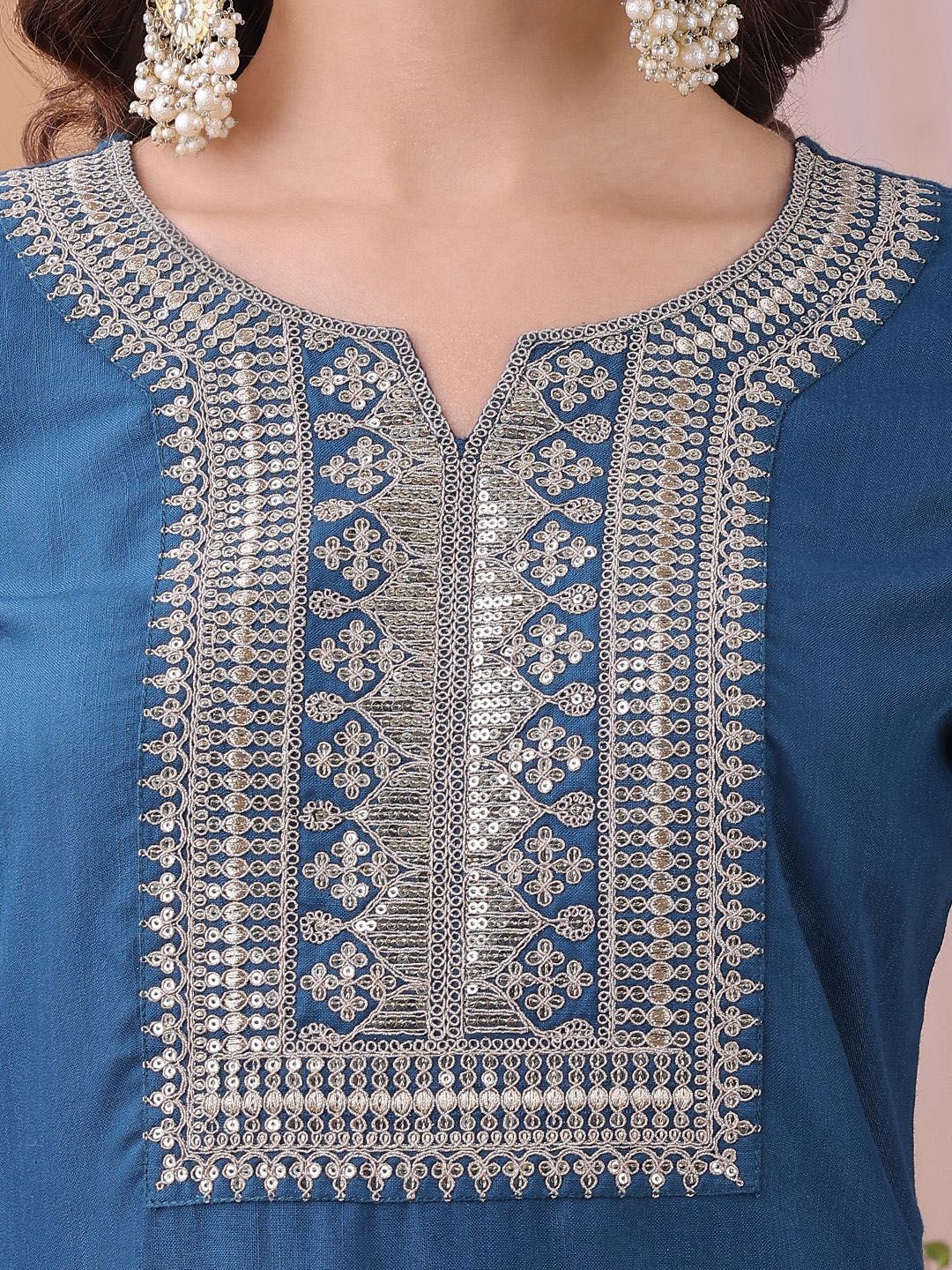 KALINI Women Woven Design Embroidered Kurta with Trousers & Dupatta
