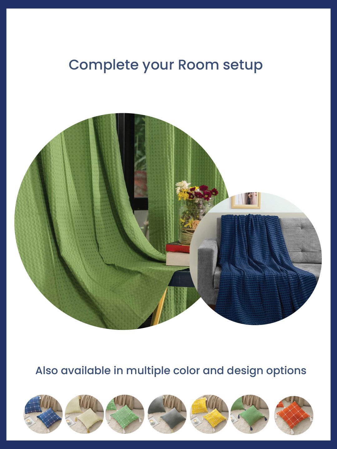 URBAN SPACE Navy Blue & Green 2 Pieces Checked Square Cushion Covers