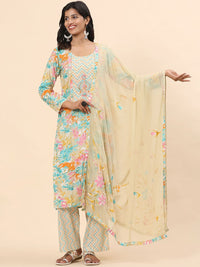 Mamicha Women Floral Printed Regular Pure Cotton Kurta with Trousers & With Dupatta