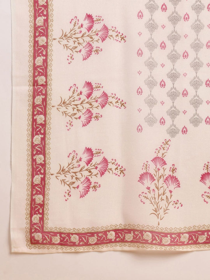 KALINI Floral Printed Mirror Work Straight Kurta with Trousers & Dupatta