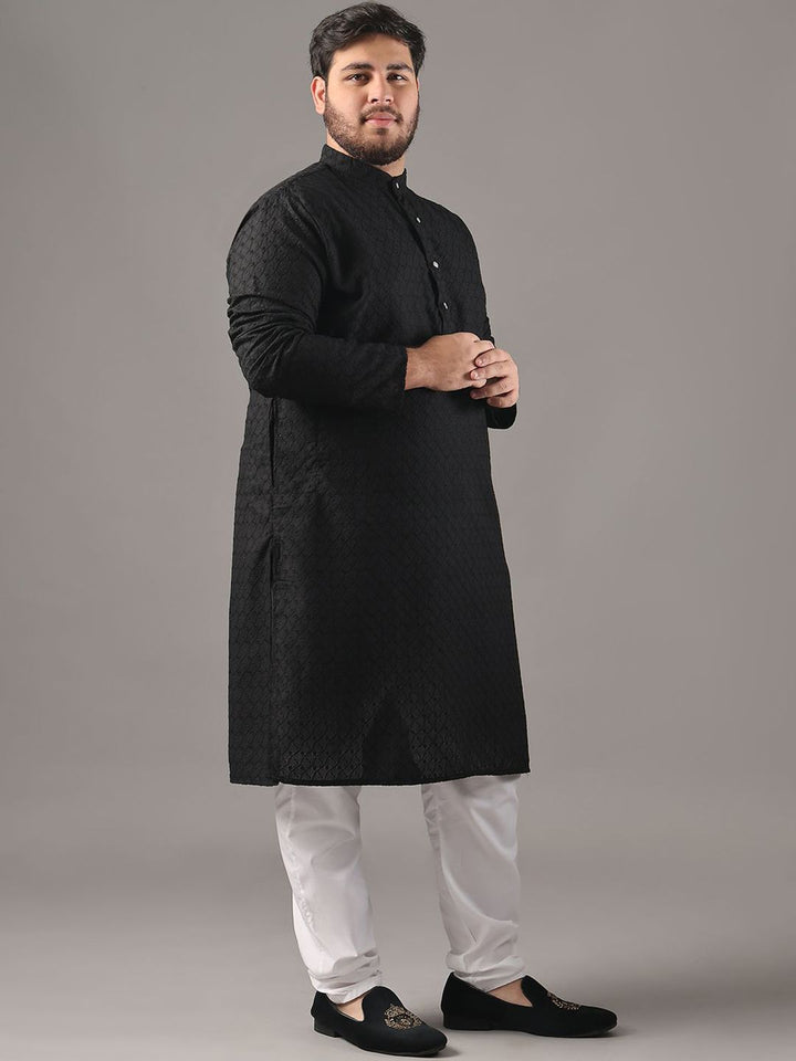 SOJANYA PLUS Plus Size Men Ethnic Motifs Embroidered Pure Cotton Kurta With Pyjamas