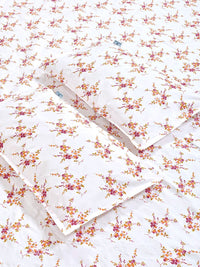 KLOTTHE White Floral Cotton 300 TC Fitted King Fine Bedsheet dengan 2 Sarung Bantal-98 x 89 inci