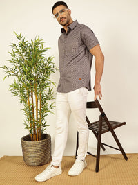 Thomas Scott Men Smart Spread Collar Micro Ditsy Printed Pure Cotton Casual Shirt
