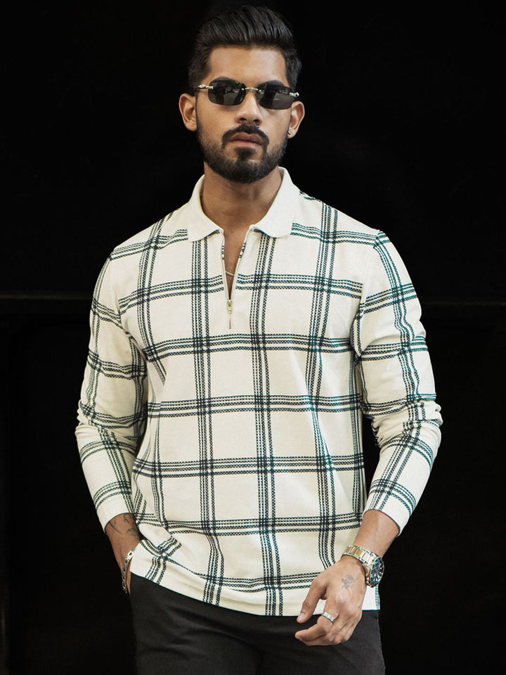 Powerlook Men Checked Polo Collar T-shirt