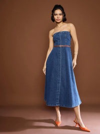 Sassafras Wanita Denim Denim Bandeau Midi Dress