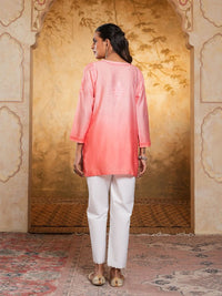 House of Chikankari Women Peach Chanderi Chikankari Embroidered Kurti