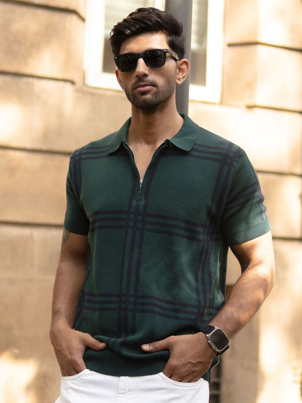 Powerlook Men Checked Polo Collar T-shirt