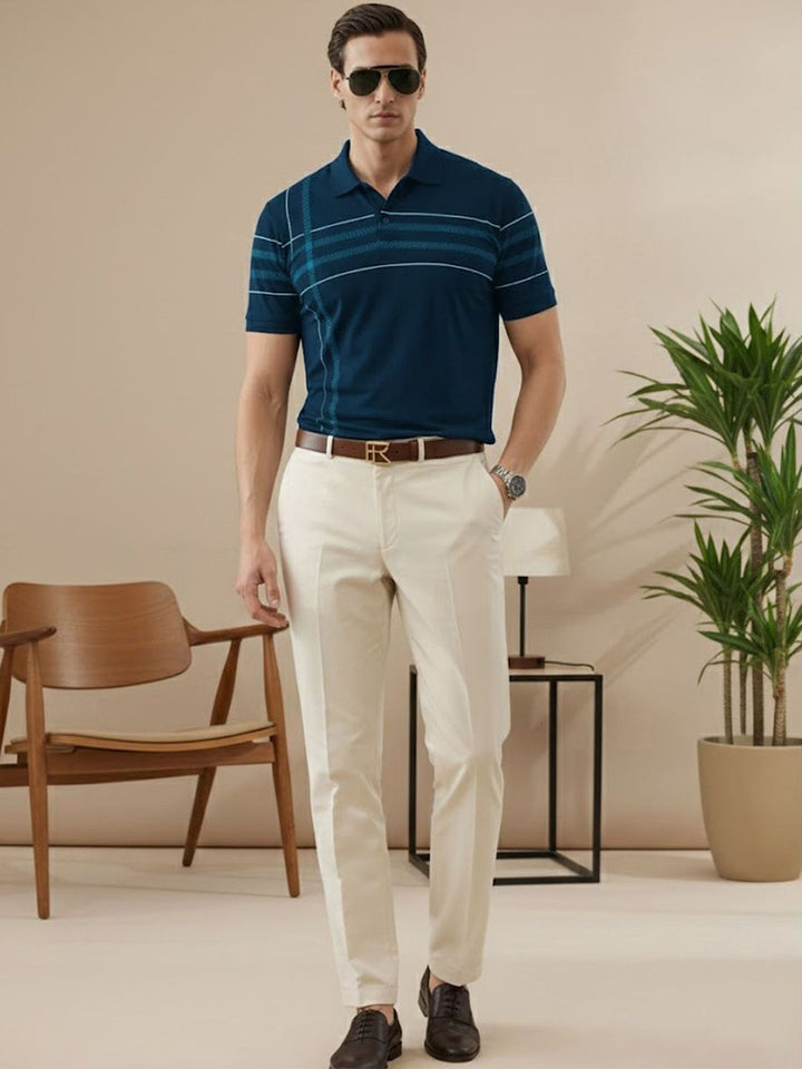 ADRO Men Striped Polo Collar T-shirt