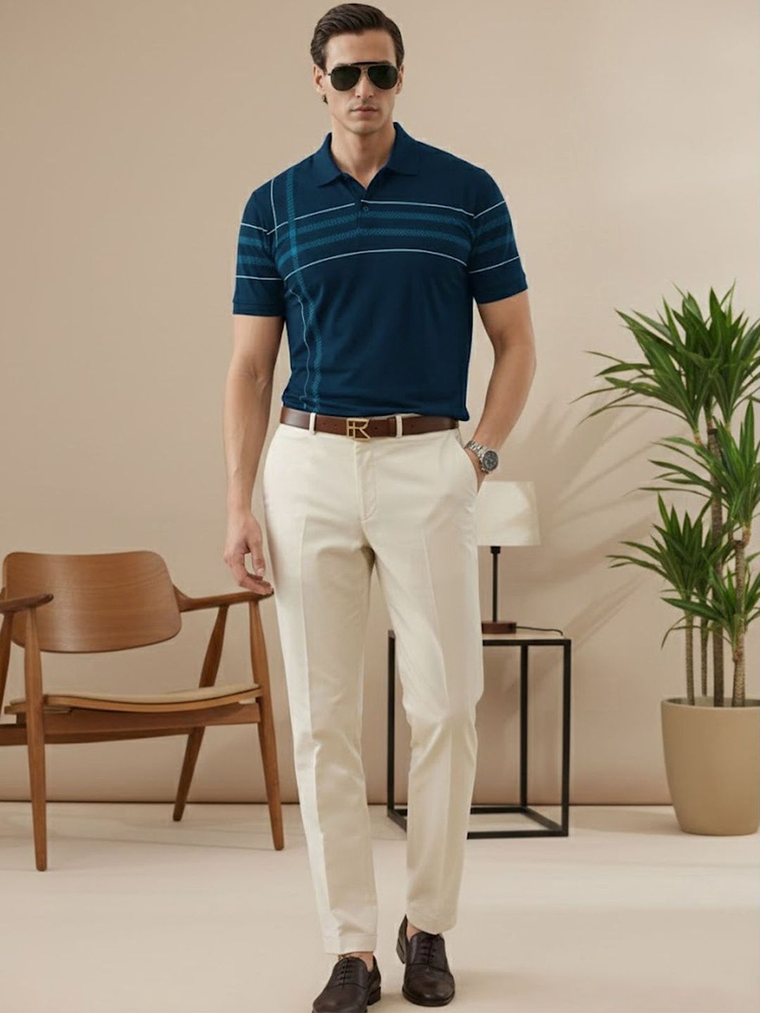 ADRO Men Striped Polo Collar T-shirt