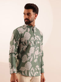 Anouk Floral Printed Mandarin Collar Short Kurta
