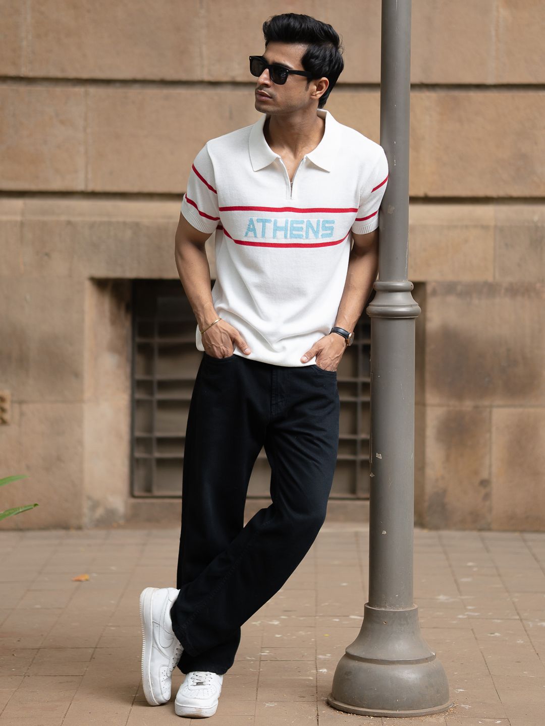 Powerlook SS25 Typography Printed Polo Collar Knitted Pure Cotton T-Shirt