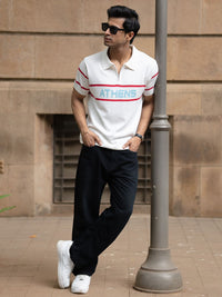 Powerlook SS25 Typography Printed Polo Collar Knitted Pure Cotton T-Shirt