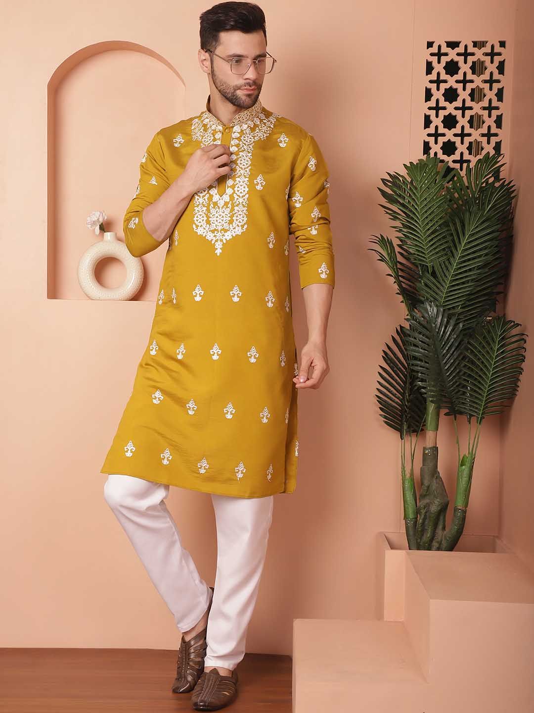 Jompers Floral Embroidered Regular Straight Kurta With Pyjamas