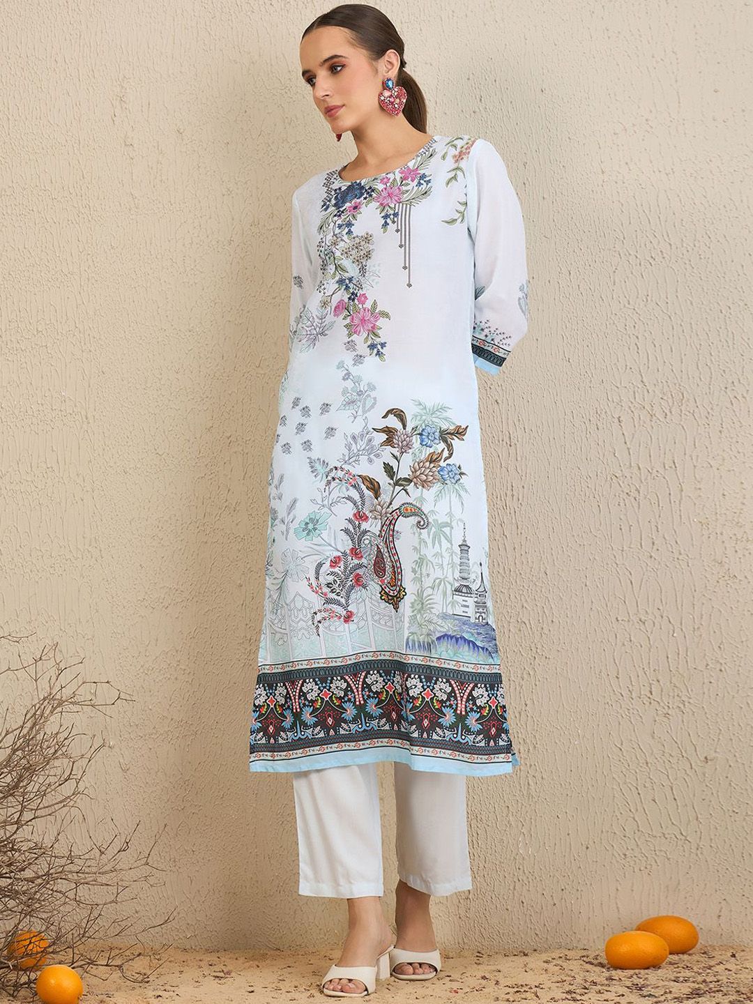 Indo Era Ethnic Motifs Printed Kurta With Trousers & Dupatta