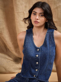 Sassafras dihiasi kapas kapas denim shirt gaya atas