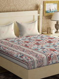 Aura Rust & Cream Floral Printed Flat 300 TC King Bedsheet Dengan 2 Sarung Bantal