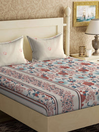Aura Rust & Cream Floral Printed Flat 300 TC King Bedsheet Dengan 2 Sarung Bantal