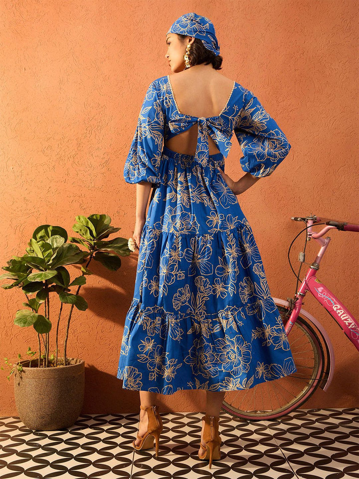 Pink Paprika oleh Sassafras Lengan Puff Bercetak Floral Sesuai dan Flare Midi Dress