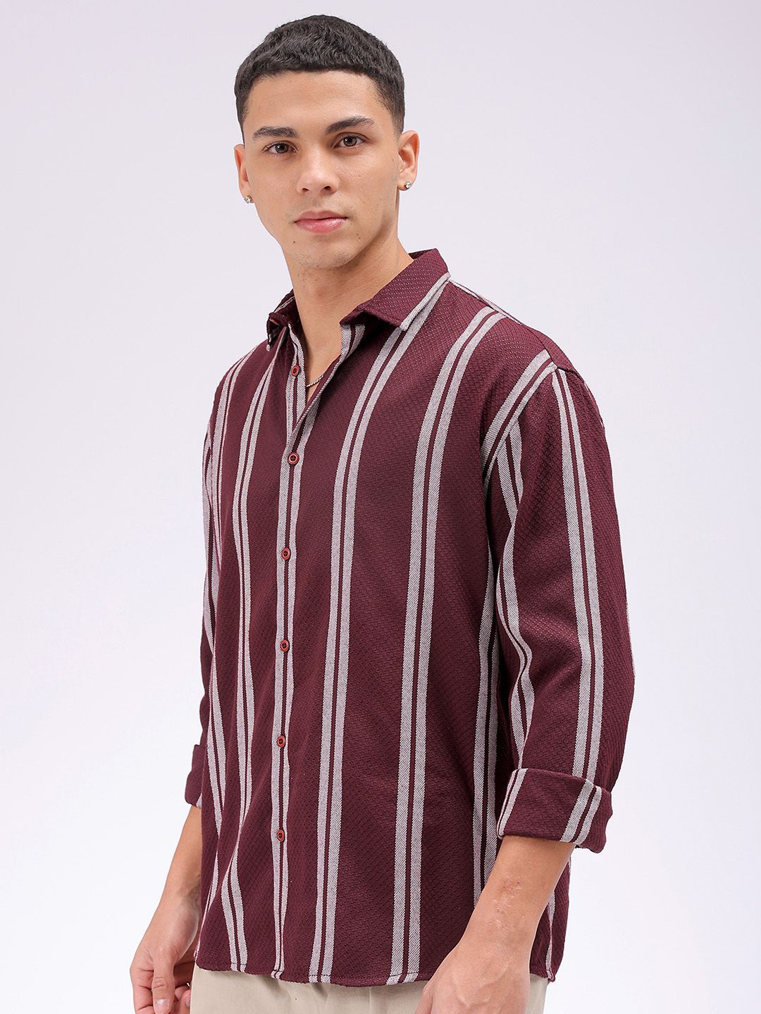 The Indian Garage Co Men Relaxed Fit Striped Dobby Textured Resortwear Shirt