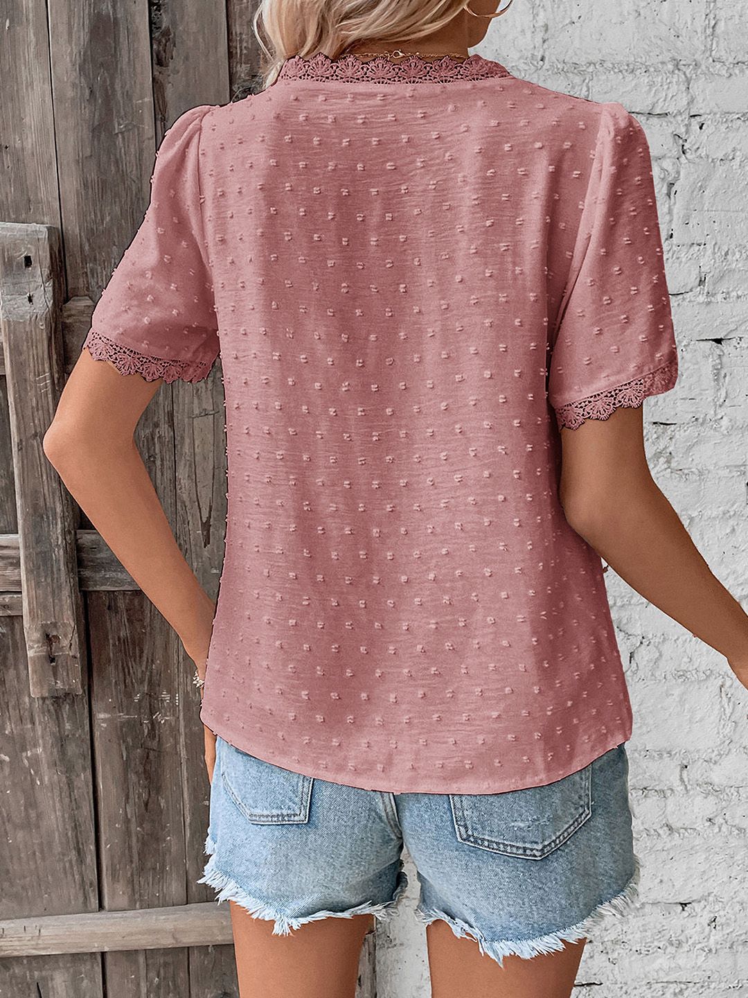DressBerry Lace Trim Schiffli Top